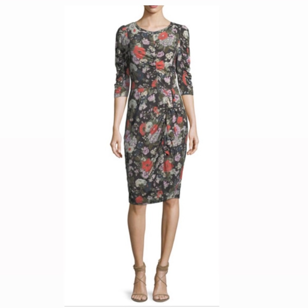 Rebecca Taylor Jersey Floral Ruched Dress